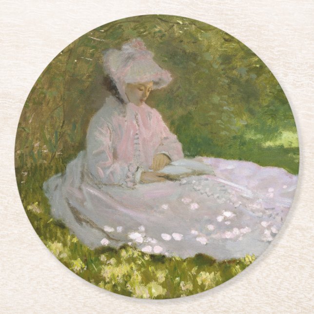 Vår, Impressionistiskt Porträtt, Claude Monet Underlägg Papper Rund (Framsidan)