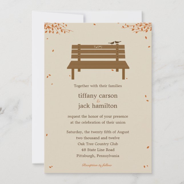Vår inbjudan till Bench Fall Wedding (Framsida)