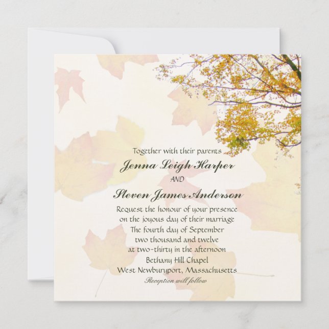 Vår inbjudan till bröllopsbröllop i Träd på Fall S (Framsida)