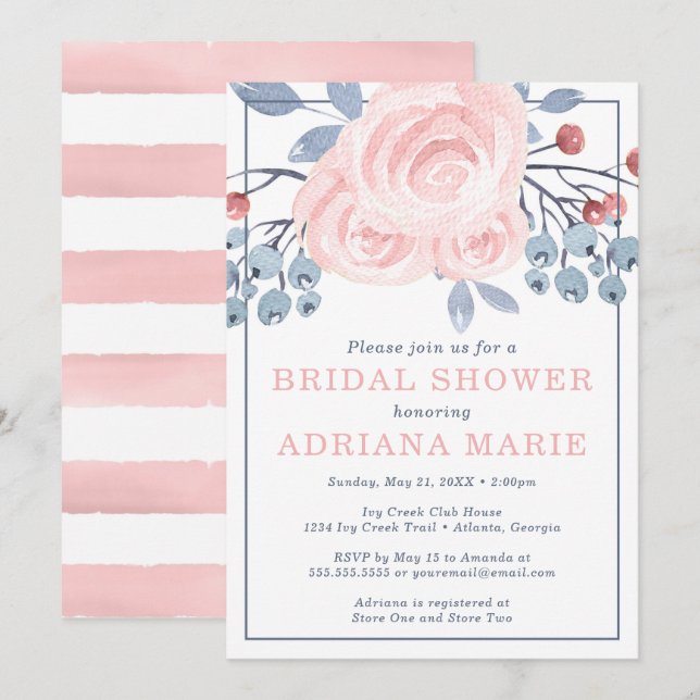 Vår Inbjudningskort för möhippan, vattenfärgsblomm (Fram/baksida)