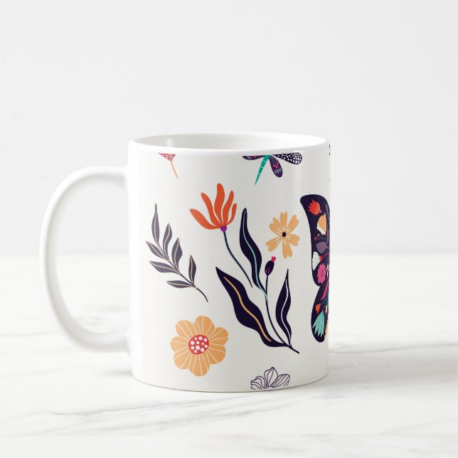 Vår Inslag Butterflies Birds Flowers Kaffemugg (Vänster)