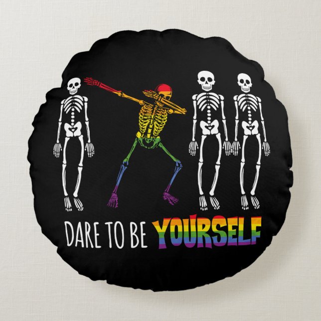 Var inte din Halloween-dabbing Skeleton Rund Kudde (Framsidan)