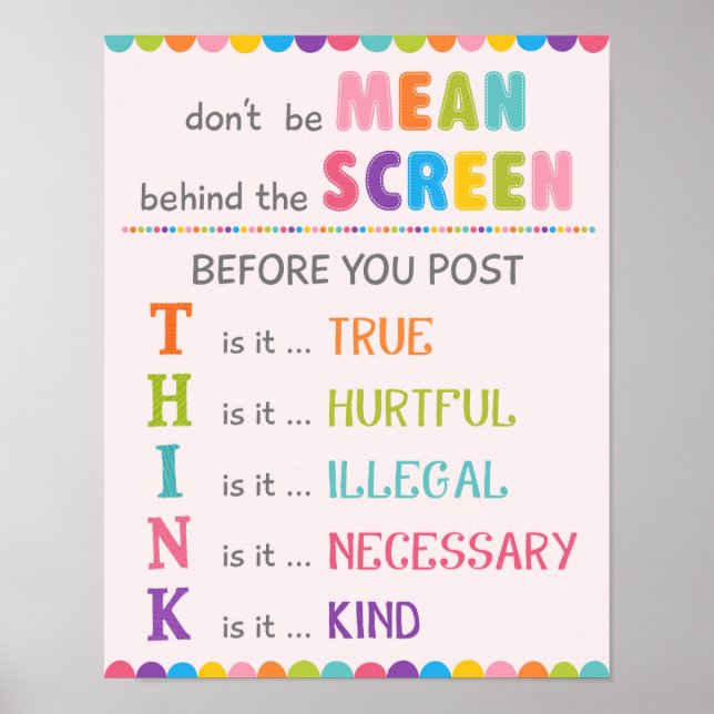 Var inte Elak bakom Skärm Anti Cyber Bully Poster (Framsidan)