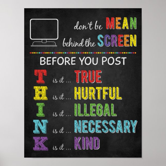 Var inte Elak bakom Skärm Anti Cyber Bully Poster (Framsidan)
