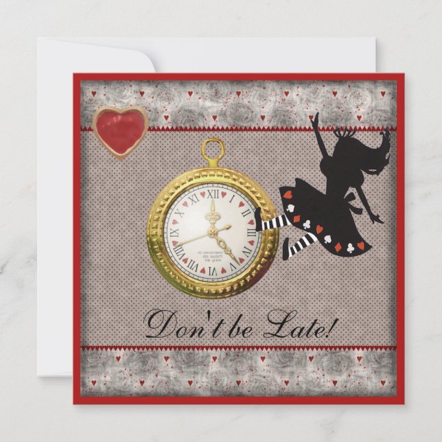 Var inte Late Alice i Wonderland Födelsedagsfest Inbjudningar (Framsida)