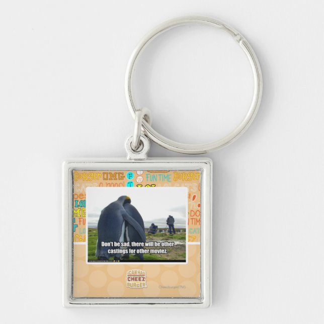 Var inte ledsen fyrkantig silverfärgad nyckelring (Framsidan)