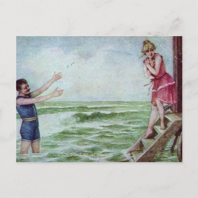Var inte rädd 1910 Bathing Kostym Vykort (Framsida)