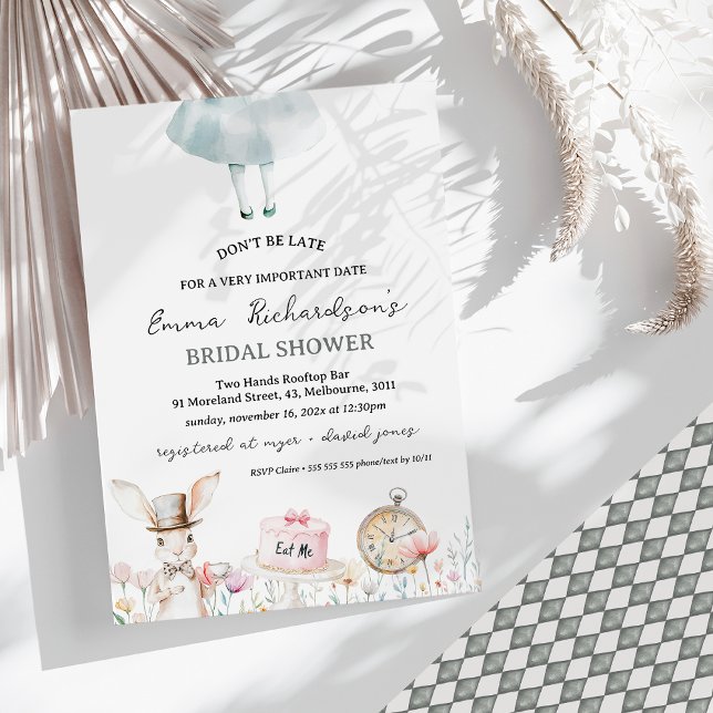 Var inte sen Alice i underlandets Möhippa Inbjudningar (Alice in Wonderland Bridal Shower Invitation, Don't be Late For Important Date Bridal Shower Invite)
