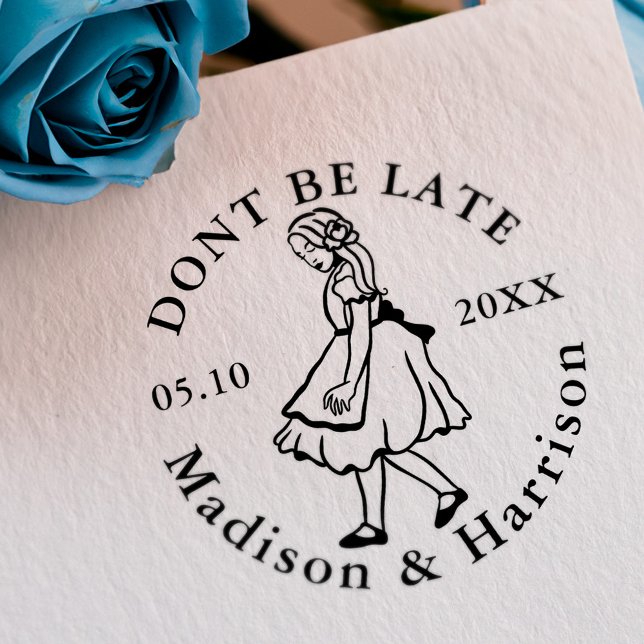 Var inte sen Alice i underlandets Spara vårt datum Självfärgande Stämpel (Don't Be Late Alice In Wonderland Save Our Date Self-inking Stamp)