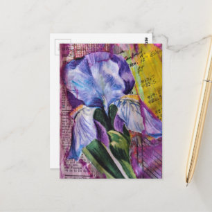 Vår Iris Blomma mixed media collage Postkort Vykort