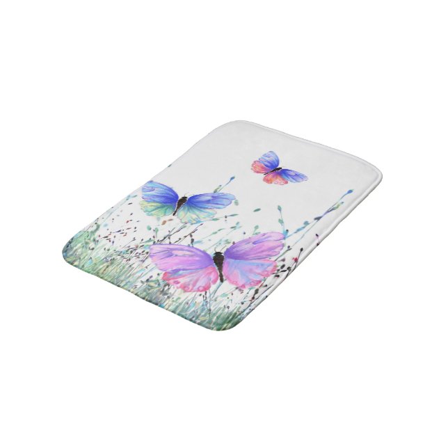 Vår Joy Bath Mat Butterflies som flyger i naturen Badrumsmatta (Vinklad)