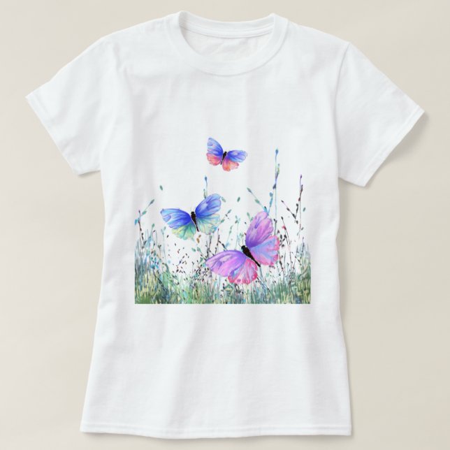 Vår Joy T-Shirt Butterflies som flyger i naturen (Design framsida)