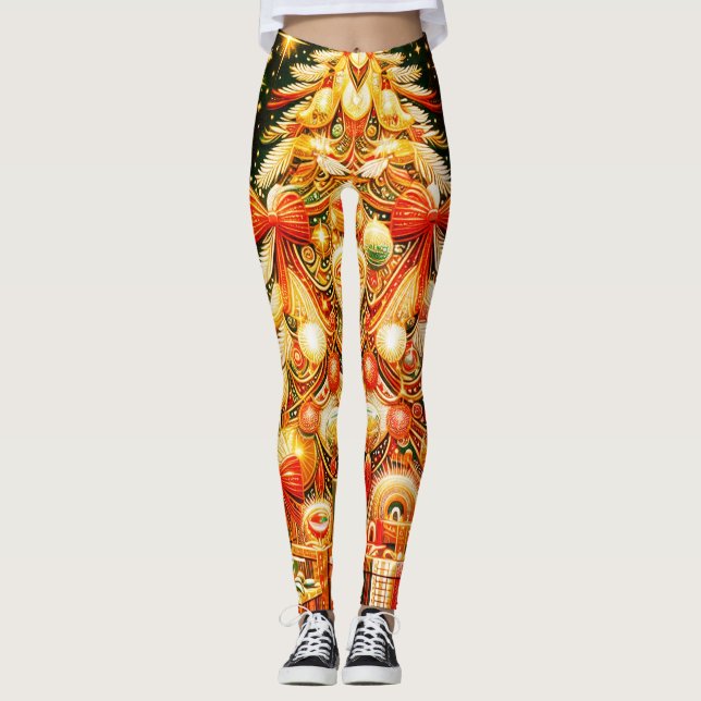 Var julgranen i glada anpassade moderna leggings (Framsida)