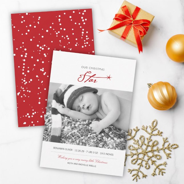 Vår julstjärt Baby Fotto Birth-annons Julkort (Skapare uppladdad)