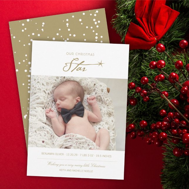 Vår julstjärt Baby Fotto Birth-annons Julkort (Skapare uppladdad)