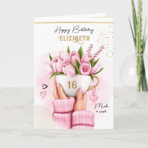 Vår-kaffe Kopp med blommor Grattis på födelsedagen Helgkort