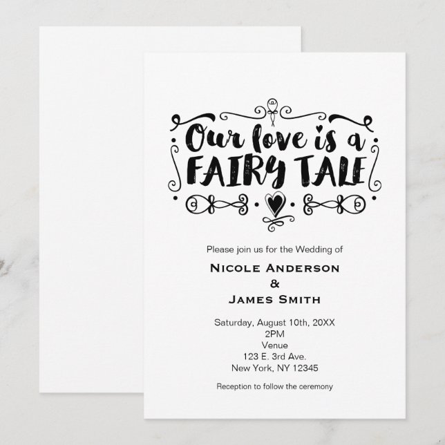 VÅR KÄRLEK ÄR EN SAGOSTORY Beställningsbar Bröllop Inbjudningar (Fram/baksida)