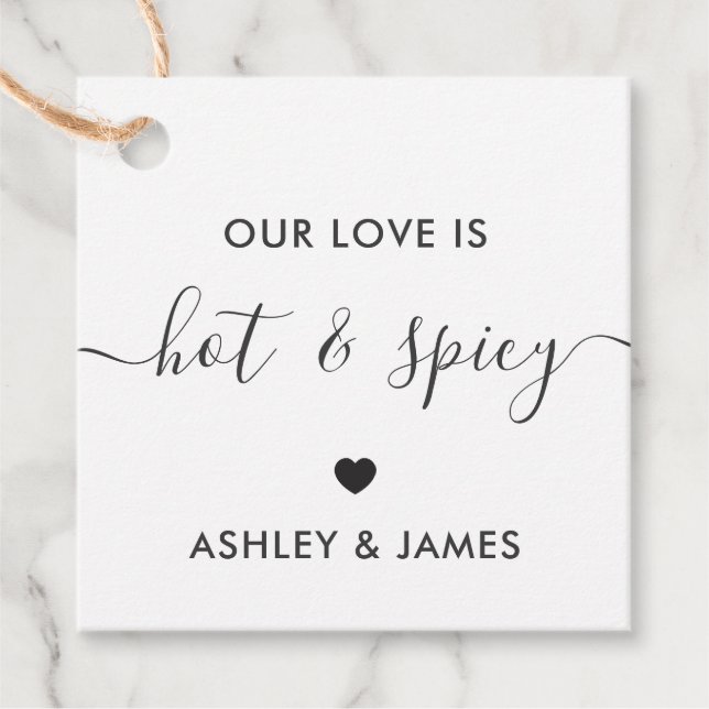 Vår kärlek är het och kryddig bröllop gåvor etiketter (Framsida)