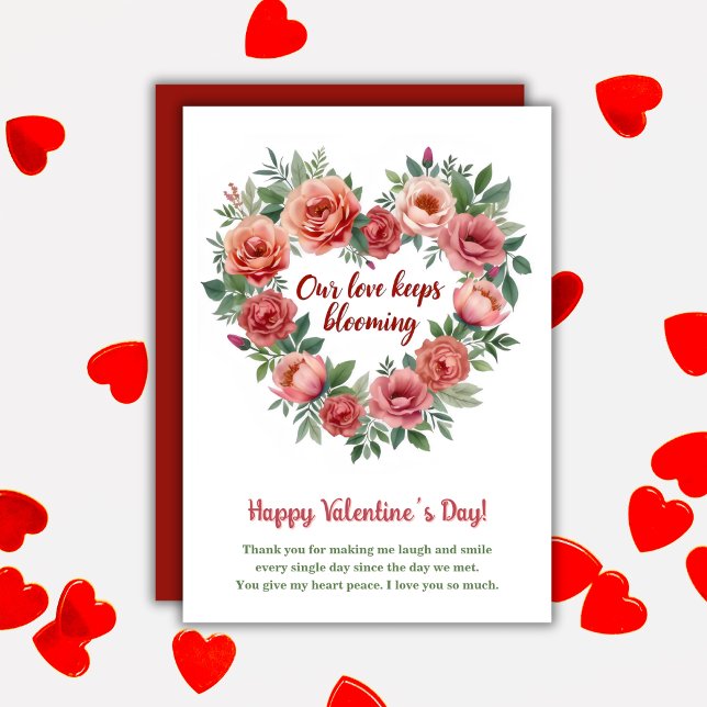 Vår kärlek fortsätter att blomma Blommig Alla hjär Julkort (Our Love Keeps Blooming Floral Valentine's Day Holiday Card)