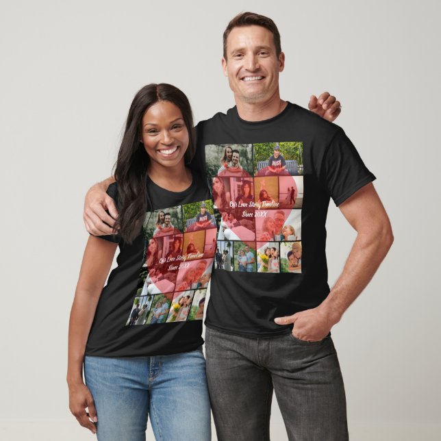 Vår kärlekshistoria 12 bild tidslinje par kollaage t shirt (Unisex)