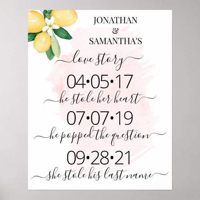 Vår Kärlekshistoria Bästa Dagen Citroner Rosa Bröl Poster (Framsidan)