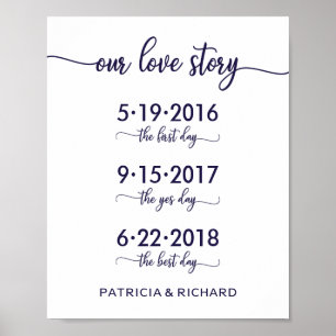 Vår kärlekshistoria speciella datum Chic Navy Blue Poster