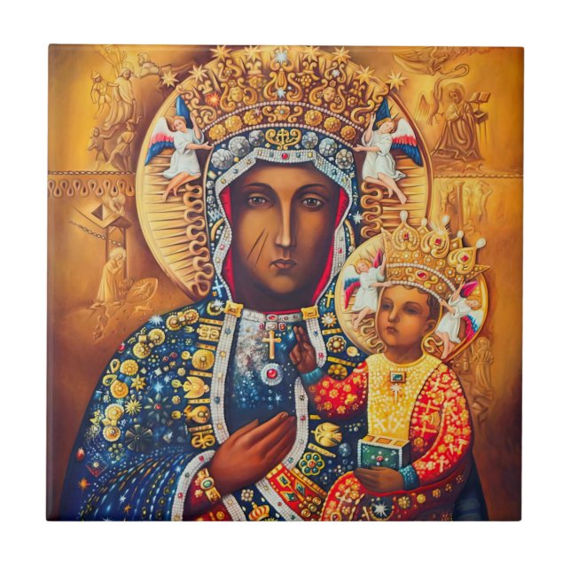 Vår katolik Dam Virgin Mary Vladimir Czestochowa Kakelplatta (Framsidan)