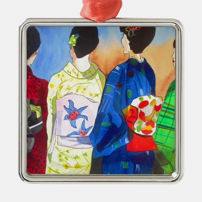 Vår kimono japansk Geisha art Julgransprydnad Metall (Framsidan)
