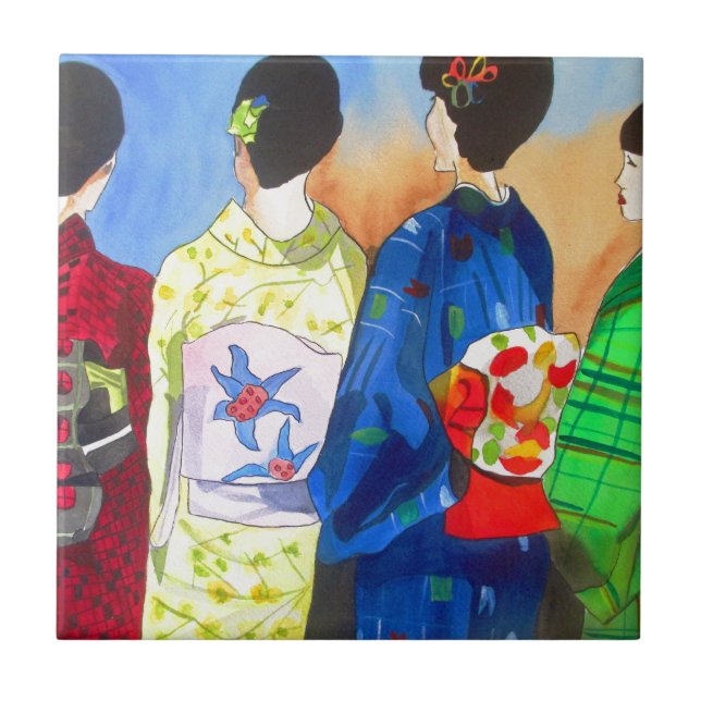 Vår kimono japansk Geisha art Kakelplatta (Framsidan)