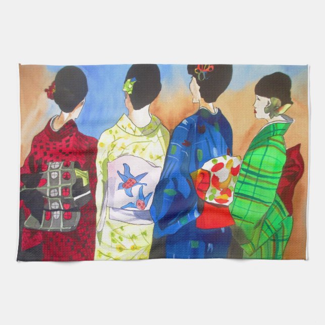 Vår kimono japansk Geisha art Kökshandduk (Horisontell)
