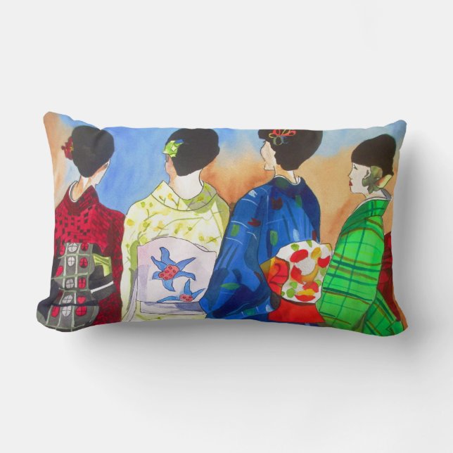 Vår kimono japansk Geisha art Lumbarkudde (Framsida)