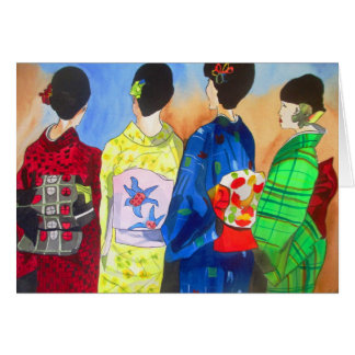 Vår Kimono Japansk Geisha-vattenfärgskonst Hälsningskort