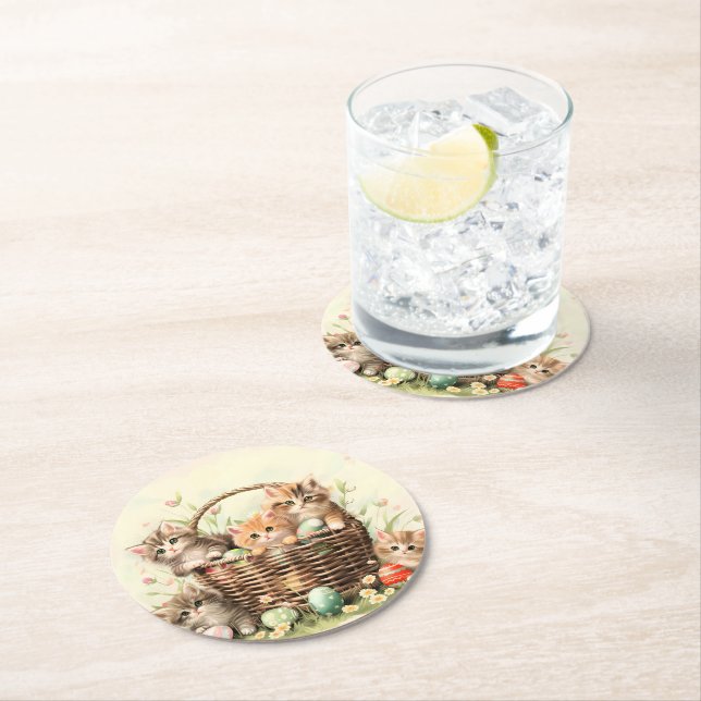 Vår Kitten Påsk Basket Underlägg Papper Rund (Insitu)