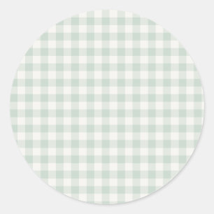 Vår Klassisk Gingham   Dämpad Salvia Runt Klistermärke