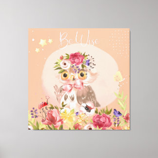 Var klok, inspirationerande Woodland Uggla Blommig Canvastryck