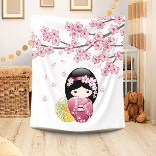 Vår Kokeshi-docka - Söt japansk geishaflicka Fleecefilt