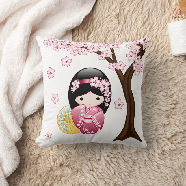 Vår Kokeshi-docka - Söt japansk geishaflicka Kudde (Filt)