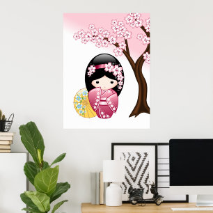 Vår Kokeshi-docka - Söt japansk geishaflicka Poster