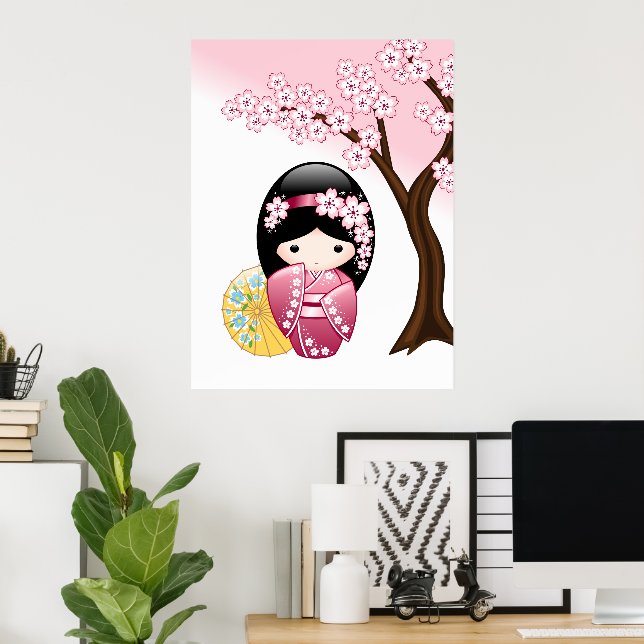 Vår Kokeshi-docka - Söt japansk geishaflicka Poster (Hemmakontoret)