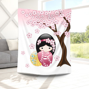Vår Kokeshi Doll - Cute Japansk Geisha Girl Fleecefilt