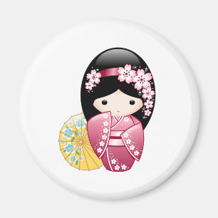 Vår Kokeshi Doll - Cute Japansk Geisha Girl Magnet