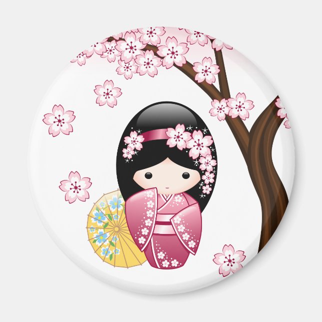 Vår Kokeshi Doll - Cute Japansk Geisha Girl Magnet (Framsidan)