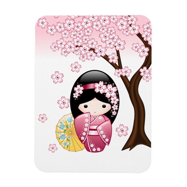 Vår Kokeshi Doll - Cute Japansk Geisha Girl Magnet (Vertikal)