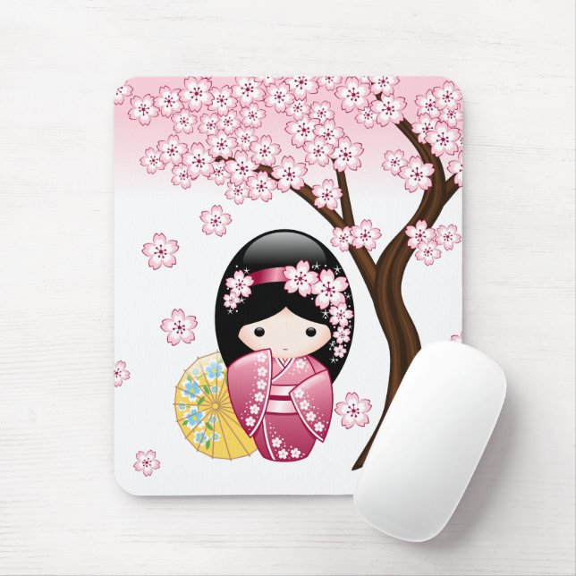 Vår Kokeshi Doll - Cute Japansk Geisha Girl Musmatta (Med mus)