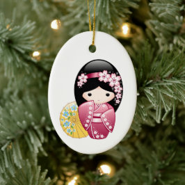 Vår Kokeshi Doll - Cute Japansk Geisha Julgransprydnad Keramik