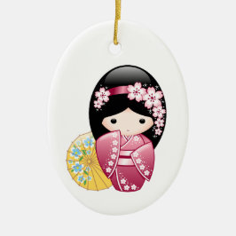 Vår Kokeshi Doll - Cute Japansk Geisha Julgransprydnad Keramik