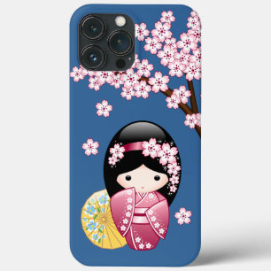 Vår Kokeshi Doll - Cute Japansk Geisha på Blue