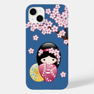 Vår Kokeshi Doll - Cute Japansk Geisha på Blue