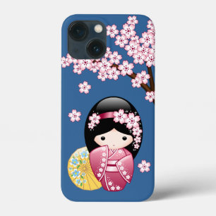 Vår Kokeshi Doll - Cute Japansk Geisha på Blue