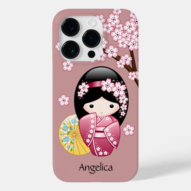 Vår Kokeshi Doll - Cute Japansk Geisha på Rosan (Baksida)